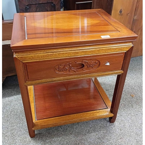 5046 - CHINESE HARDWOOD BEDSIDE TABLE WITH SINGLE DRAWER & UNDERSHELF, 62CM TALL X 56CM WIDE