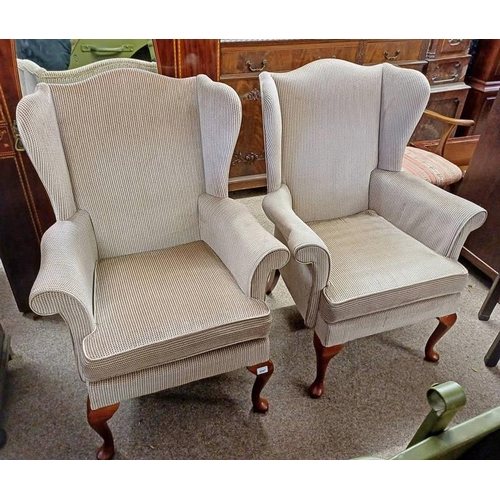 5047 - PAIR OF PARKER KNOLL OVERSTUFFED WINGBACK ARMCHAIRS ON SHORT QUEEN ANNE SUPPORTS