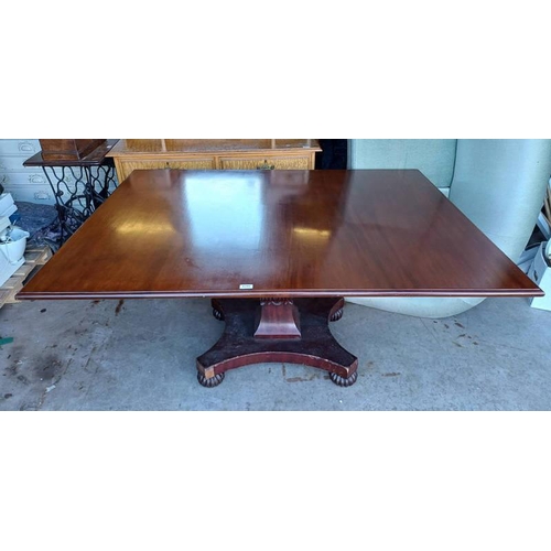 5472 - 19TH CENTURY MAHOGANY RECTANGULAR PEDESTAL TABLE ON 4 SPREADING SUPPORTS, 152CM LONG