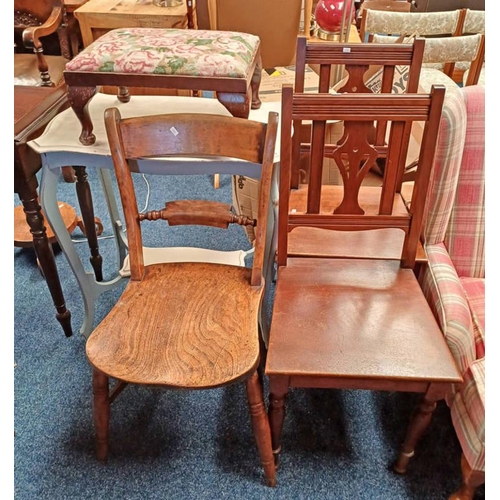 5479 - PAIR OF MAHOGANY HAND CHAIRS ON TURNED SUPPORTS & 1 OTHER CHAIR, PAINTED TABLE, ETC - 5 PIECES