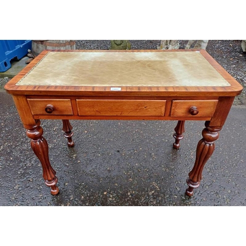 5481 - 19TH CENTURY MAHOGANY WRITING DESK WITH LEATHER INSET TOP & 2 DRAWERS ON DECORATIVE REEDED SUPPORTS.... 