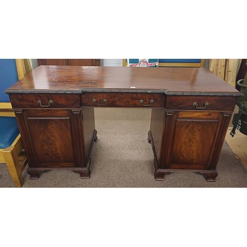 5490 - 19TH CENTURY MAHOGANY PEDESTAL SIDEBOARD WITH 3 FRIEZE DRAWERS OVER 2 PANEL DOORS. 95CM TALL X 180CM... 