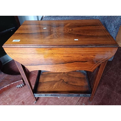 5500 - LATE 19TH CENTURY INLAID ROSEWOOD 2 TIER TROLLEY WITH 2 SHAPED DROP FLAPS ON SQUARE TAPERED SUPPORTS... 