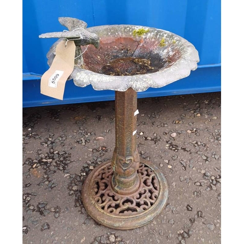 5509 - CAST METAL BIRD BATH ON CIRCULAR BASE - 55 CM TALL