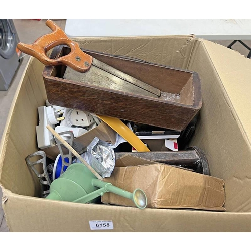 6158 - SELECTION OF TOOLS ETC IN A BOX TO INCLUDE SAWS, SCREW DRIVERS, PLASTIC TOOL BOX ETC.