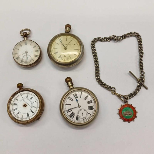 676 - VARIOUS POCKET WATCHES & WATCH & CHAIN