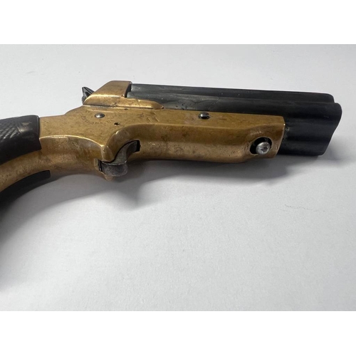 1200 - C SHARPS PATENT 1859 DERRINGER PISTOL WITH 4  2'' BARRELS, BRASS BODY WITH MAKERS MARKS, BUTT MARKED... 