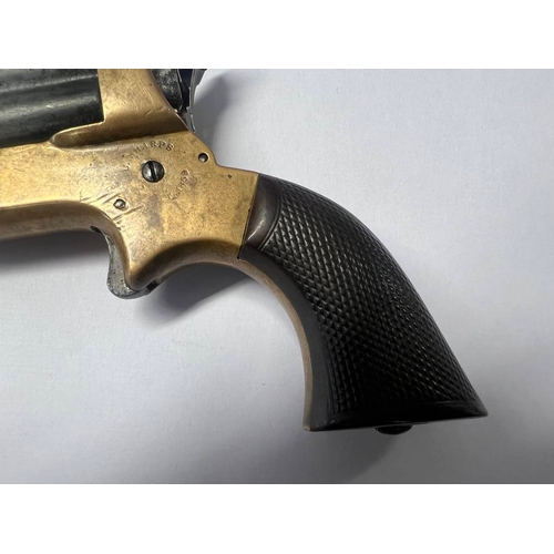 1200 - C SHARPS PATENT 1859 DERRINGER PISTOL WITH 4  2'' BARRELS, BRASS BODY WITH MAKERS MARKS, BUTT MARKED... 