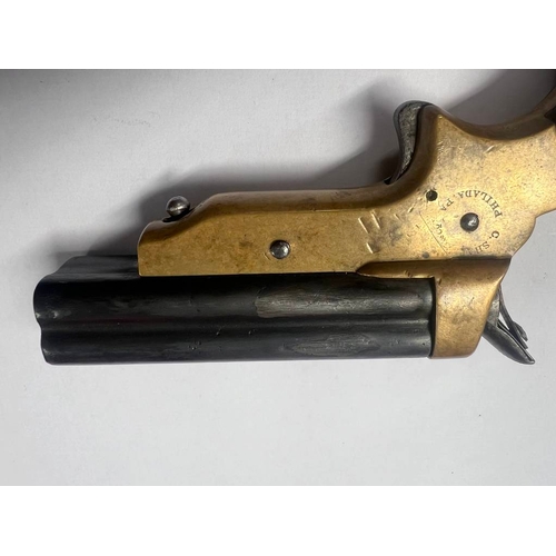 1200 - C SHARPS PATENT 1859 DERRINGER PISTOL WITH 4  2'' BARRELS, BRASS BODY WITH MAKERS MARKS, BUTT MARKED... 