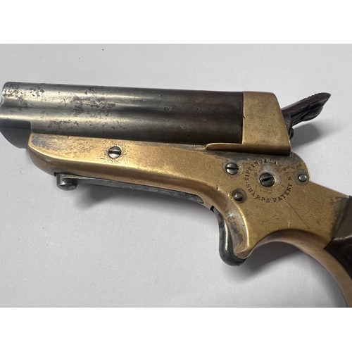 1300 - TIPPING & LAWDEN SHARPS PATENT .30 RIMFIRE DERRINGER PISTOL WITH 4  3'' BARRELS WITH PROOF MARKS, MA... 