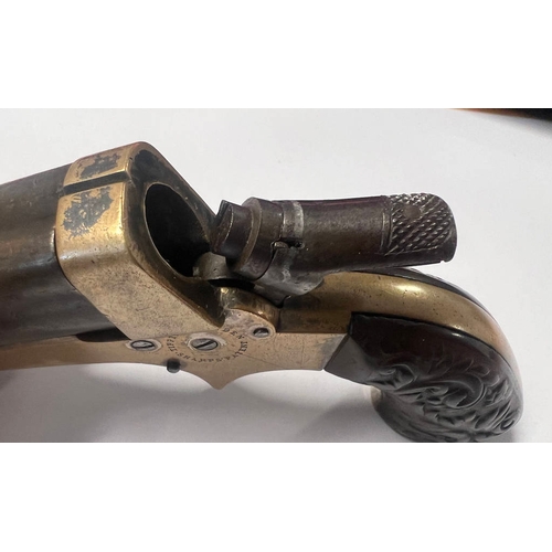 1300 - TIPPING & LAWDEN SHARPS PATENT .30 RIMFIRE DERRINGER PISTOL WITH 4  3'' BARRELS WITH PROOF MARKS, MA... 