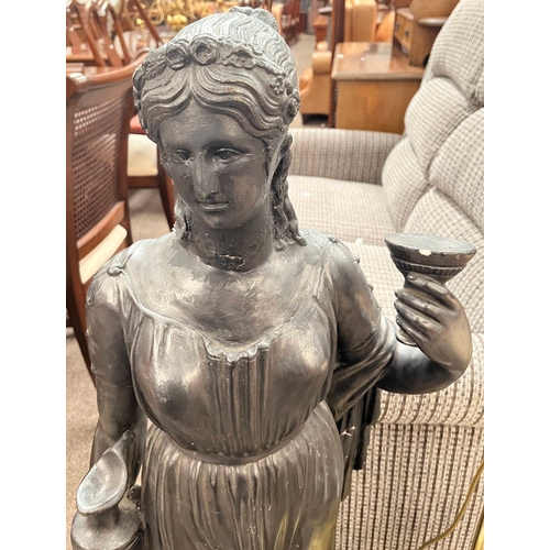 5126 - CLASSICAL STYLE FIGURE OF LADY WITH URN ON CIRCULAR BASE, OVERALL HEIGHT 108 CMS