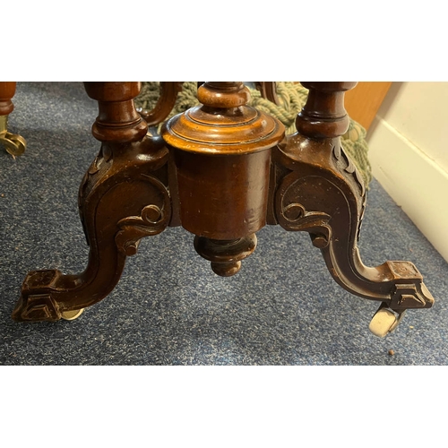 5195 - 19TH CENTURY INLAID BURR WALNUT GAMES TABLE WITH FLIP UP TOP OVER SINGLE DRAWER ON DECORATIVE CARVED... 