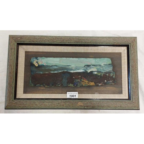 1001 - LIL NEILSON - (ARR),  ROUGH SEAS & HEADLAND LABEL TO REVERSE FRAMED OIL ON BOARD 15 X 34 CM