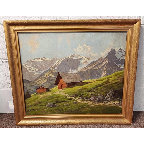 1019 - WAGNER SPRING IN THE ALPS SIGNED OIL ON BOARD 58 X 69 CM