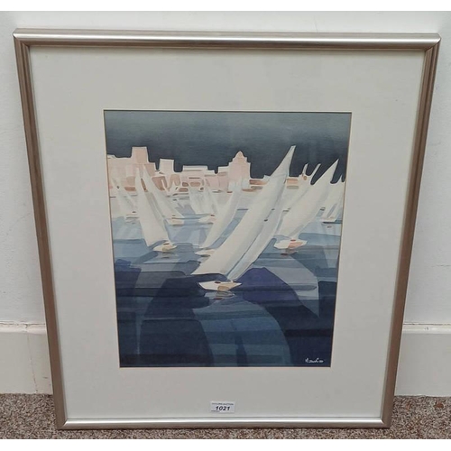 1021 - FRAMED WATERCOLOUR OF GROUP OF SAILING BOATS, SIGNED NADIA TO BOTTOM RIGHT, 41.5 X 31.5 CM