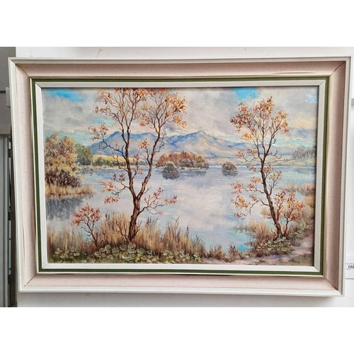 1027 - A J HASTINGS AUTUMN EVENING SIGNED FRAMED OIL ON BOARD 48 X 74 CM