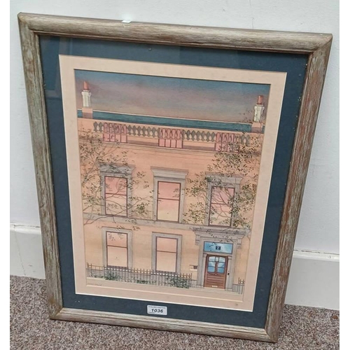 1036 - JOHN BAIRD - (ARR)  HOUSE NO.7 SIGNED FRAMED WATERCOLOUR