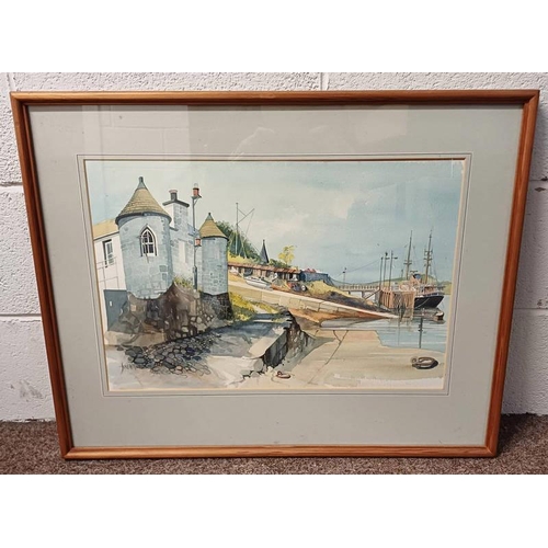 1037 - FRED WILLIAMS 81  SOUTH PIER HOUSE 1814 OBAN SIGNED FRAMED WATERCOLOUR 37 X 56 CM