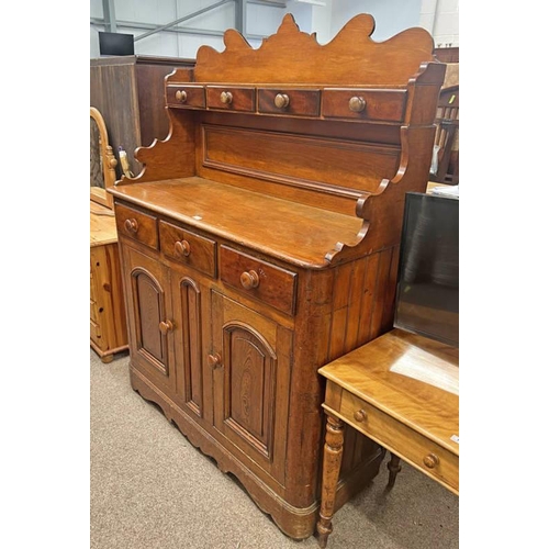 112 - 19TH CENTURY PINE DRESSER WITH SHAPED GALLERY TOP WITH 4 FRIEZE DRAWERS OVER BASE WITH 3 DRAWERS OVE... 