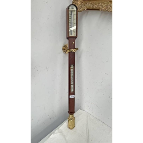 1511 - RUSSEL SHIPS STICK BAROMETER WITH WALL MOUNT, 91CM TALL