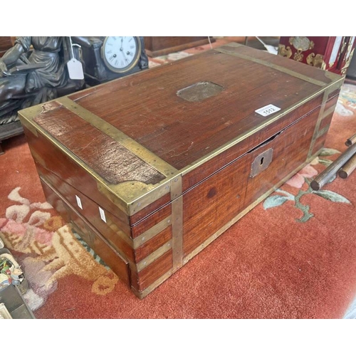 1512 - LATE 19TH CENTURY BRASS BOUND MAHOGANY WRITING SLOPE, 51CM ACROSS