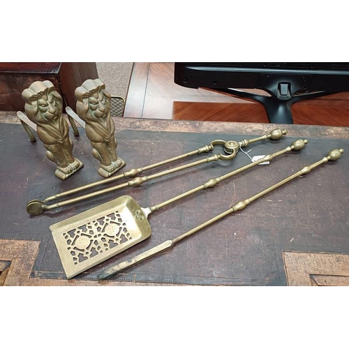 205 - SET OF 3 BRASS FIRE IRONS