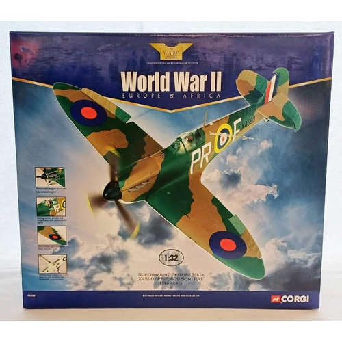 2173 - CORGI AA33901 - SUPERMARINE SPITFIRE MK1A X4590/PR-F 609 SQN RAF 1:32 SCALE. BOXED WITH CERTIFICATE