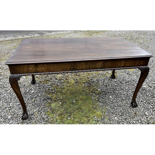 247 - EARLY 20TH CENTURY MAHOGANY LIBRARY TABLE WITH DRAWER TO EACH END ON DECORATIVE BALL & CLAW SUPPORTS... 