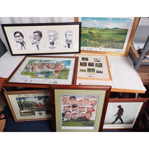 2471 - SELECTION OF VARIOUS GOLFING RELATED FRAMED PRINTS . LARGEST - 63 CM X 81 CM