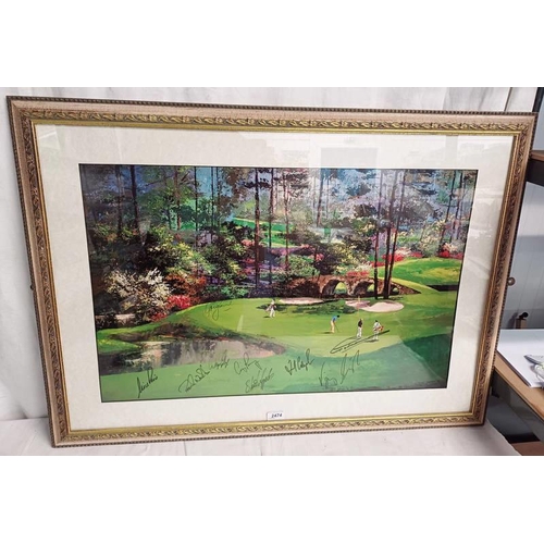 2474 - FRAMED NATIONAL AUGUSTA GOLF PRINT WITH SIGNATURES OF NICK PRICE, VIJAY SINGH, GREG NORMAN AND OTHER... 