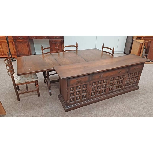 299 - LATE 20TH CENTURY OAK SUITE CONSISTING OF SIDEBOARD EXTENDING DINING TABLE & 4 CHAIRS