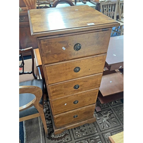 301 - HARDWOOD CHEST OF 5 DRAWERS.  112 CM TALL X 49 CM WIDE