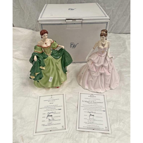 3048 - COALPORT PORCELAIN FIGURE ERIN WITH CERTIFICATE & BOX & ROYAL WORCESTER FIGURES A MAGICAL ENCOUNTER ... 