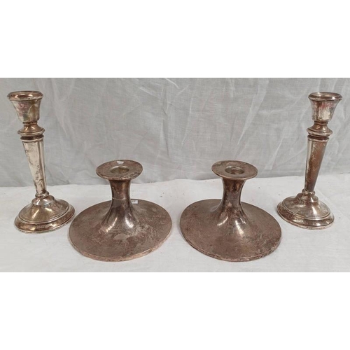 3196 - PAIR OF SILVER CANDLESTICKS BIRMINGHAM 1911,  & 1 OTHER SILVER PAIR, TALLEST 15CM POSSIBLY BIRMINGHA... 