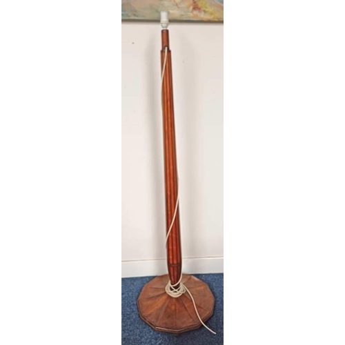 32 - 20TH CENTURY MAHOGANY STANDARD LAMP WITH DECORATIVE INLAID COLUMN ON SHAPED BASE