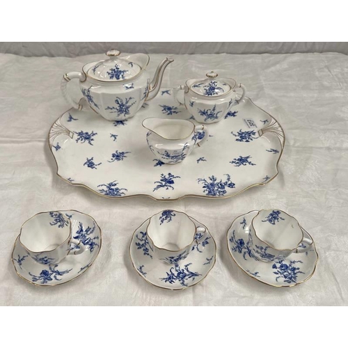 3213 - ROYAL CROWN DERBY PORCELAIN BREAKFAST SET OF TRAY , 3 CUPS & SAUCERS, TEAPOT, SUGAR & CREAM. LENGTH ... 