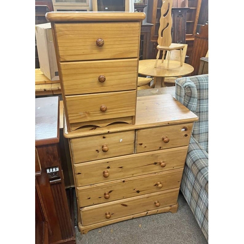 322 - PINE CHEST OF 2 SHORT OVER 3 LONG DRAWERS & PINE 3 DRAWER BEDSIDE CHEST