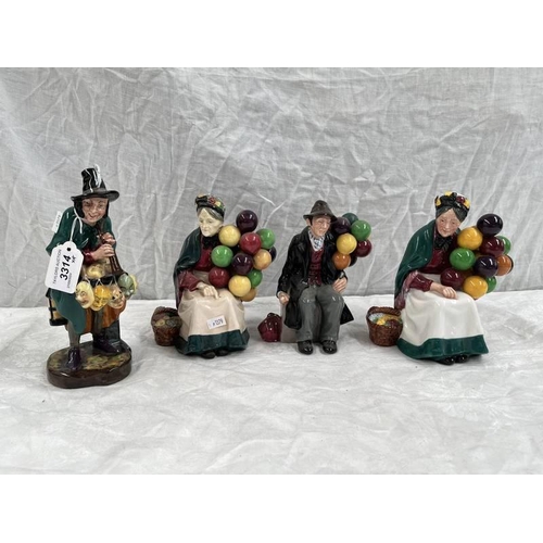 3314 - 4 ROYAL DOULTON FIGURES - MASK SELLER HN2103, 2 X THE OLD BALLOON SELLER HN1315 (1 AS FOUND) & THE B... 