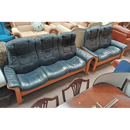 339 - TEAK FRAMED EKORNES STRESSLESS 2-PIECE LIVINGROOM SUITE