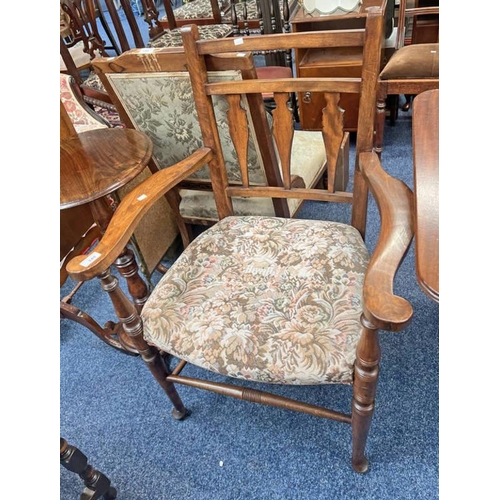 348 - 20TH CENTURY BEECH OPEN ARMCHAIR ON PAD FEET