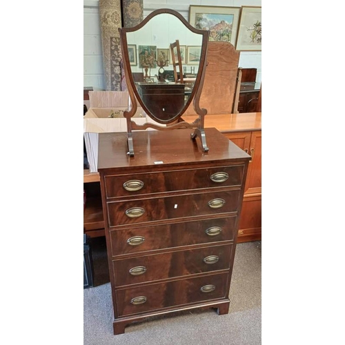 473 - MAHOGANY CHEST OF 5 GRADUATED DRAWERS ON BRACKET SUPPORTS & DRESSING TABLE MIRROR