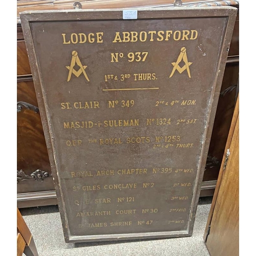 53A - PAINTED MEETING NOTICE BOARD FOR THE MASONIC LODGE ABBOTSFORD NO.937, 96CM TALL