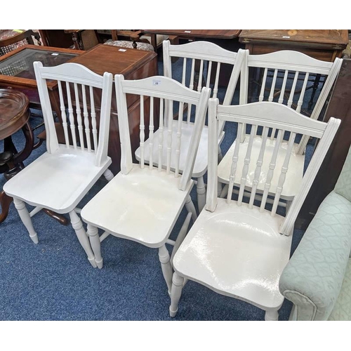 68 - SET OF 5 PAINTED SPINDLE BACK HAND CHAIRS ON TURNED SUPPORTS