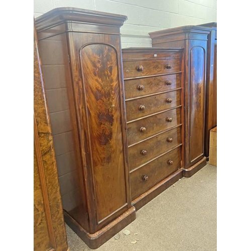 77 - 19TH CENTURY WALNUT MAHOGANY WITH 6 CENTRALLY SET GRADUATED DRAWER FLANKED TO EACH SIDE BY SINGLE PA... 