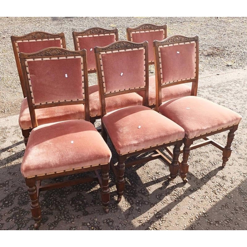 99 - SET OF 6 19TH CENTURY OAK DINING CHAIRS WITH CARVED DECORATION ON TURNED SUPPORTS