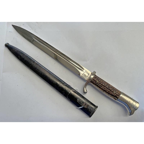 1087 - WW2 GERMAN K98 BAYONET BY PAUL SEILHEIMER SOLINGEN WITH STAG HORN GRIP, 25 CM LONG BLADE WITH MAKERS... 
