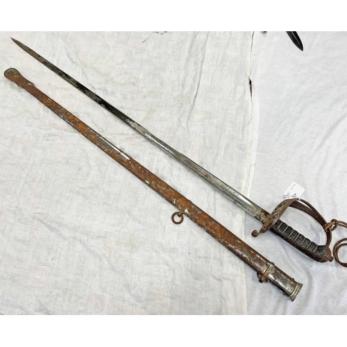 1122 - VICTORIAN 1854 PATTERN RIFLE REGIMENTAL SWORD WITH 83.5CM LONG FULLERED BLADE ETCHED WITH CROWNED VR... 