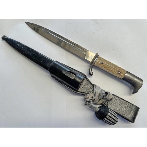 1123 - WW2 GERMAN K98 BAYONET BY ACS WITH 19.7 CM LONG BLADE WITH MAKERS LOGO, STAG HORN GRIPS, DARKENED PO... 