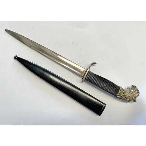 1156 - WW2 GERMAN LETTER OPENER WITH EAGLE HEAD POMMEL AND A STEEL SCABBARD, 23.5 CM LONG OVERALL